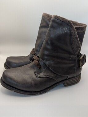 Vintage Distressed Look Women's Brown Fold-Over Ankle Boots with Buckle Accent